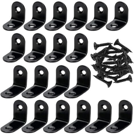 20Pcs L Shaped Corner Braces with 40Pcs Screws, Stainless Steel Wood Corner Brackets Black