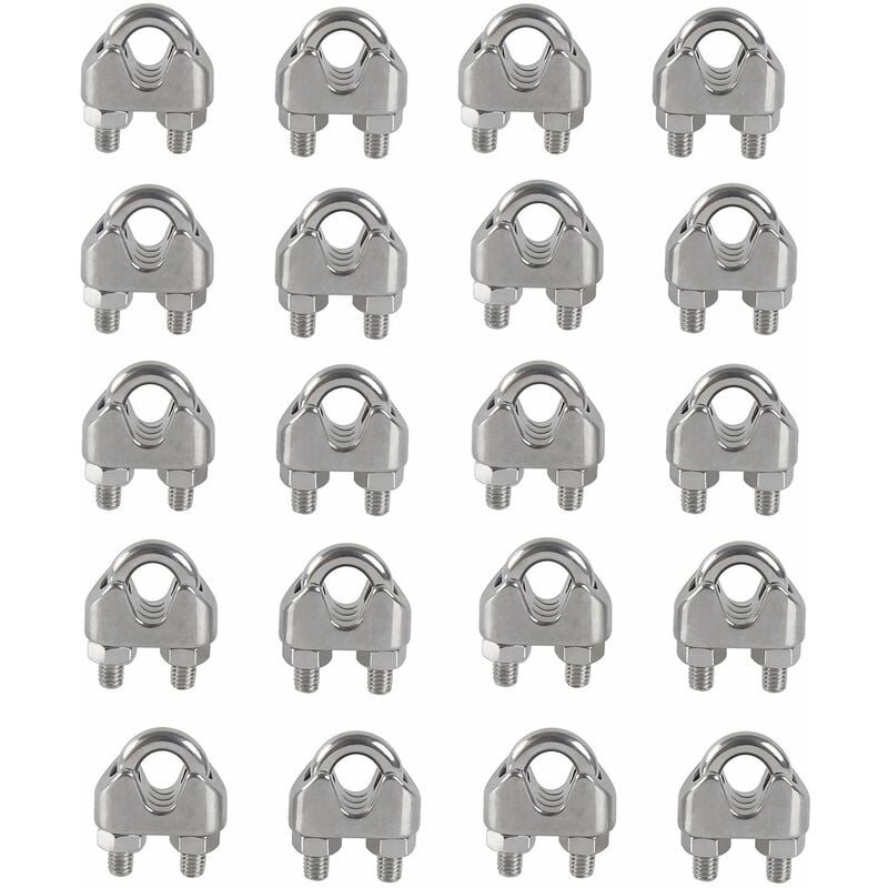 20PCS M4 Serre-câbles Etrier U Boulon Clip de Câble 304 Acier inoxydable Selle de pince de Câble Câble métallique Clips pour etendoir linge exterieur