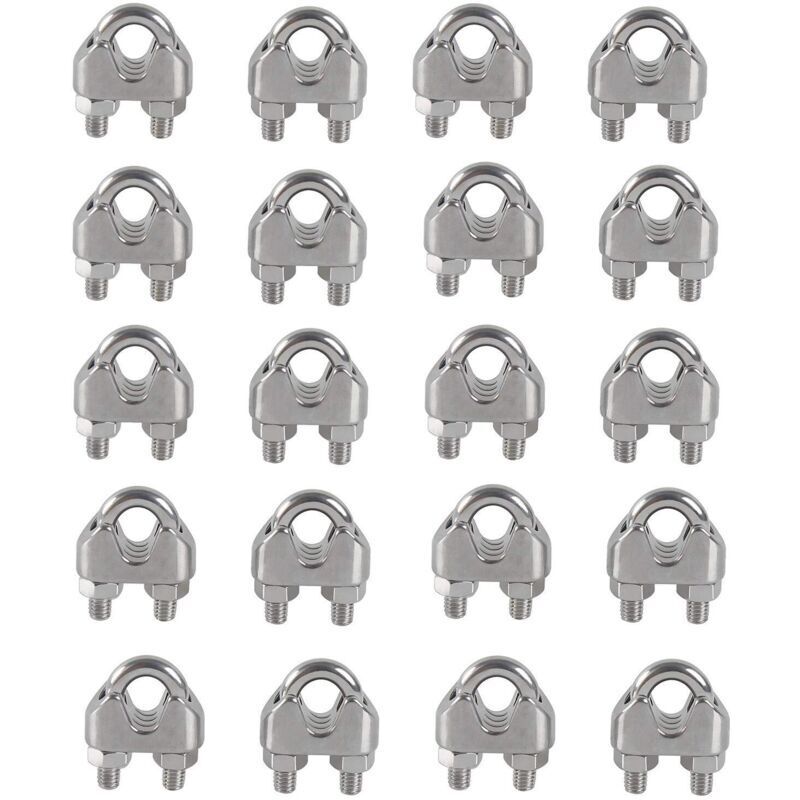 20PCS M4 Serre-câbles Etrier U Boulon Clip de Câble 304 Acier inoxydable Selle de pince de Câble Câble métallique Clips pour etendoir linge exterieur