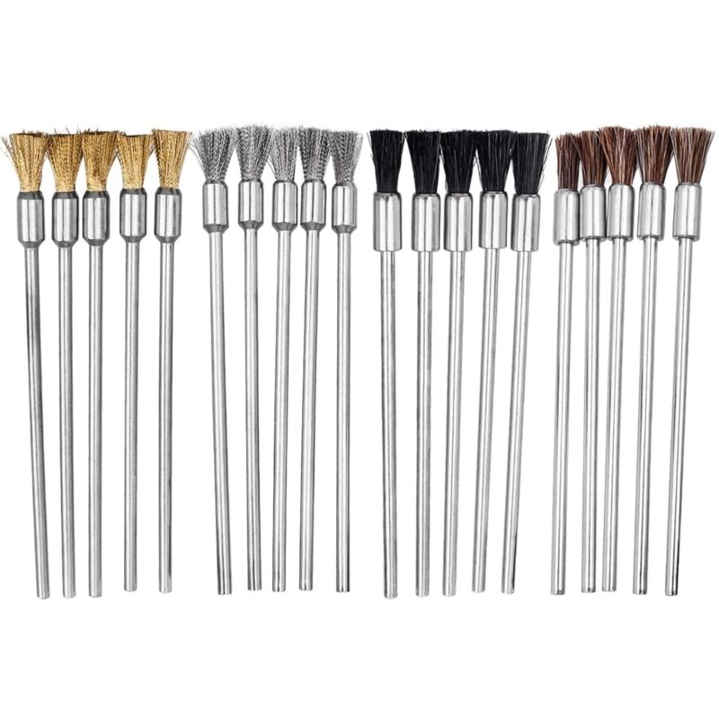 20pcs Mini Brosse Métallique Brosses Métalliques Perceuse Brosse en Forme de Stylo Brosse Laiton 4 Styles pour Nettoyage Décontamination ébavurage