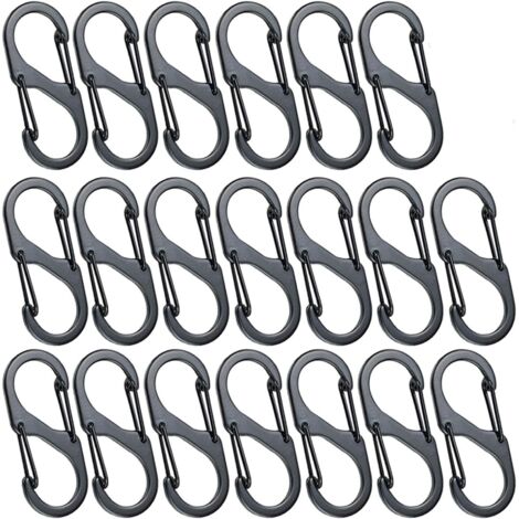 Lot De 20 Mousquetons Mini Aluminium Temlum, 3,3 Cm, Forme D-ovale, Noirs, Pour Camping Et Porte-clés