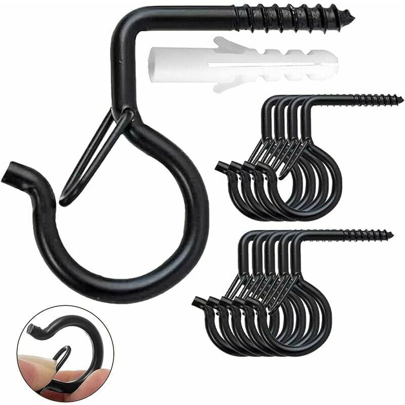 20pcs Outdoor Screw Hooks, Ceiling Screw Hooks for Teacup Home Office Plant Light New Year Party Garlands Black