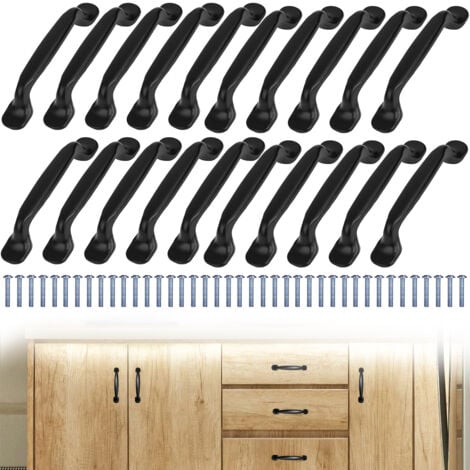 20pcs Poignée de Meuble Cuisine - Poignée Noir Meuble Tirer Entraxe 96mm en Aluminium pour Portes et Armoires avec des vis