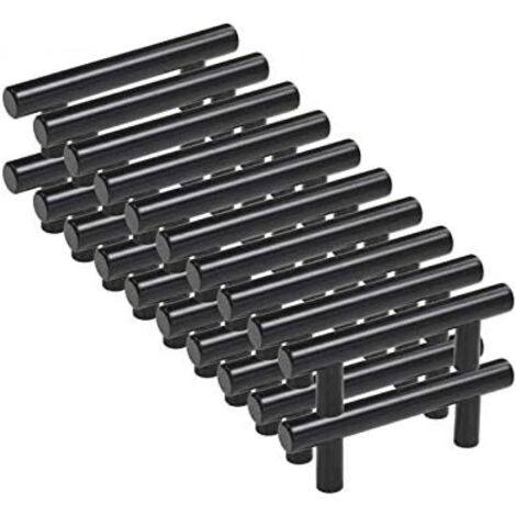 20pcs Poignee Meuble noir Poignée de Meuble Cuisine noir T Poignées Placard Tiroir Noir Entraxe 96mm