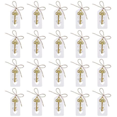20pcs Porte-clés Ouvre-bouteille Vintage avec Étiquette, Lot de 20 Ouvre-bouteilles Squelette, Clés Ouvre-bouteille Rétro pour Bar et Cuisine