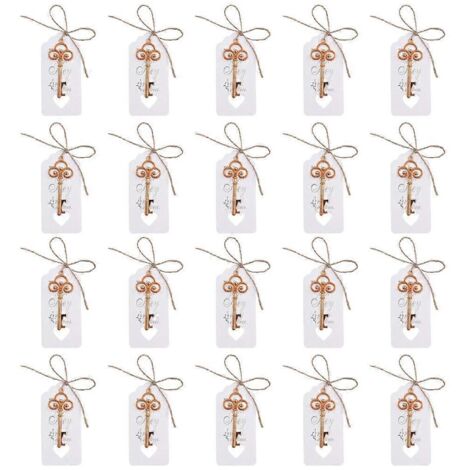 20pcs Porte-clés Ouvre-bouteille Vintage Squelette avec Étiquette - Lot de 20 ouvre-bouteilles rétro en forme de clé, accessoires de bar originaux, cadeau décoratif.