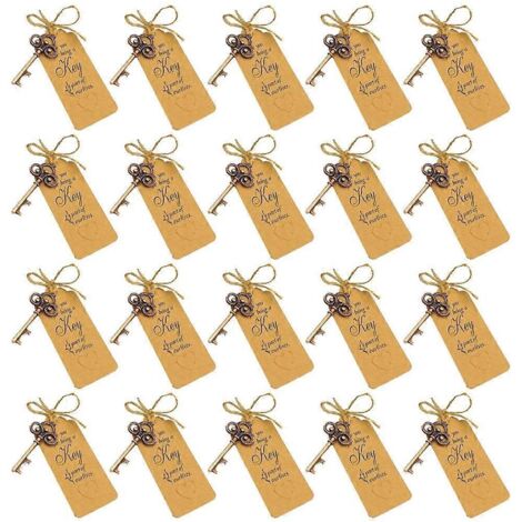 20pcs Porte-clés Ouvre-bouteille Vintage Squelette avec Étiquette - Lot de 20 Ouvre-bouteilles Vintage en Forme de Clé, Accessoires Bar Rétro