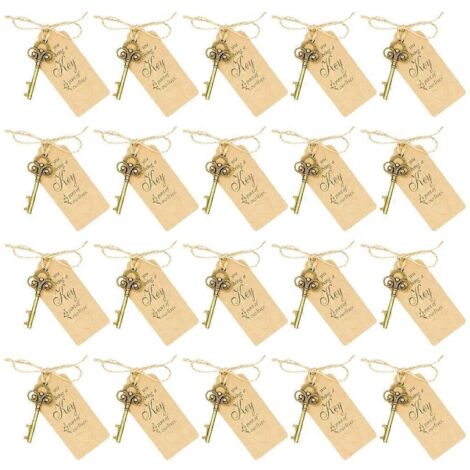 20pcs Porte-clés Ouvre-bouteille Vintage Squelette avec Étiquette, Lot de Clés Ouvre-bouteilles Rétro pour Bar et Cadeau.