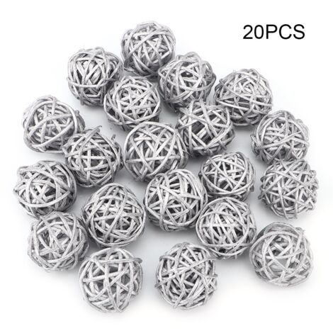 20pcs Rotin Boules en Osier Naturel Cage Artisanat Décoratifs Remplisseurs de DIY Vase pour l'artisanat, fête, Saint-Valentin, décoration de Table de Mariage, Douche de bébé, 3cm/1.18in (Argent)