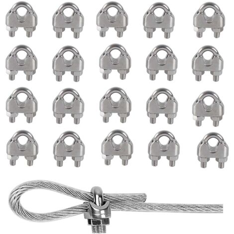 20pcs Serre-câbles, Boulon en U M4, Acier inoxydable 304, Fixation câble, Pour voile d'ombrage et lampe patio