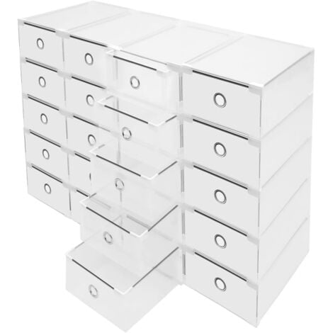 CNCEST 20pcs Shoe Boxes Stackable Shoe with Lids Storage Boxes Clear Plastic Shoe Organiser Containers Easy Assembly Foldable Sneaker Storage for Men and Ladies, 31 x 20 x 11 cm