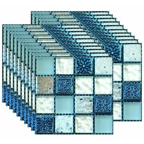 20PCS Tile Sticker, Self Adhesive Self Adhesive Heat Resistant Waterproof Backsplash Wallpaper for Kitchen Bathroom Mosaic Stick Blue (10 x 10 cm / 4 x 4 inch)