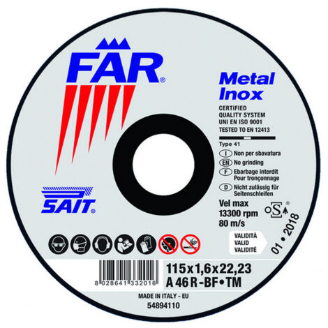 20PZ DISCO ABRASIVO FAR-TM A 46 R Ï mm. 115x1,0x22,23