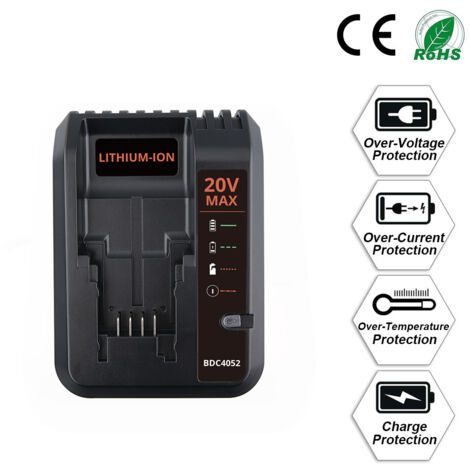 20V Max Ladegerät, kompatibel mit Black & Decker 20V Akkus und Porter-Cable 20V Akkus LBXR20 LBXR2020 PCC681L PCC685L PCC692L BDCAC202B 20-Volt-Akkuladegerät für Elektrowerkzeuge
