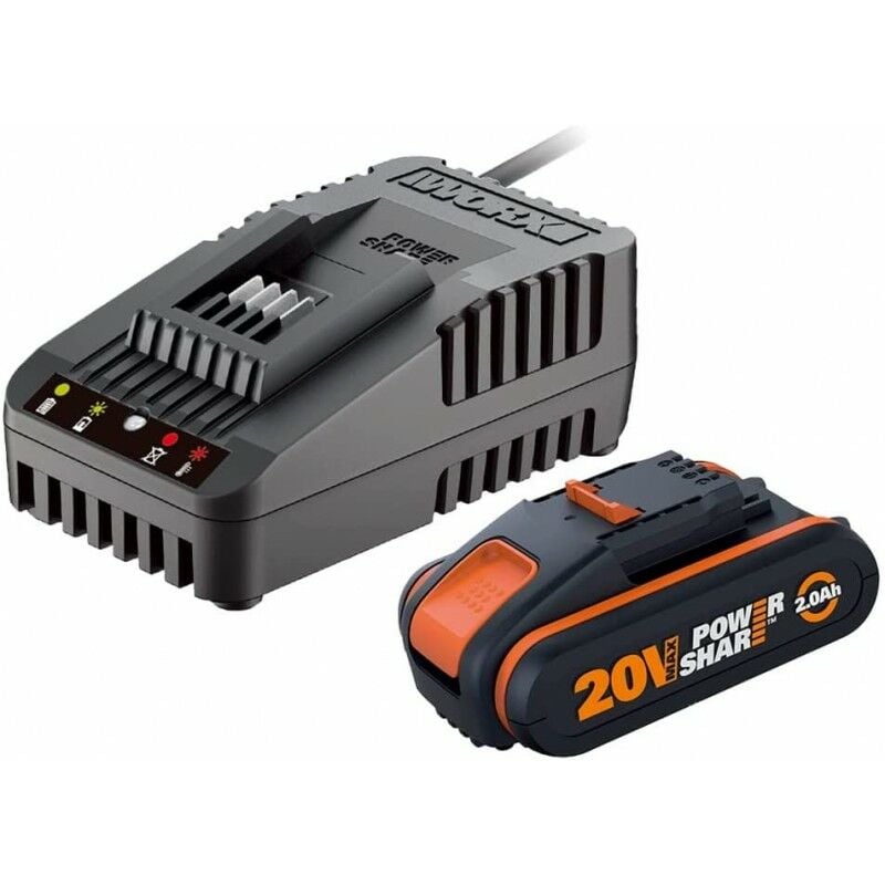 Set Batterie 20V/2.0Ah Lithium + Chargeur Rapide 1H x 2Ah-20V Worx Wa3601