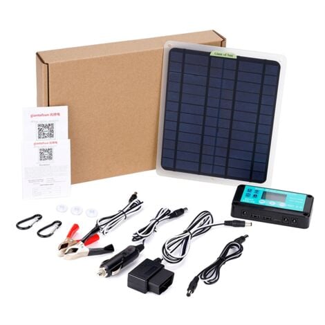 20W Solar Panel 12V 10A Battery Controller Car Charger Outdoor Supply for Vehicle with OBD Plug