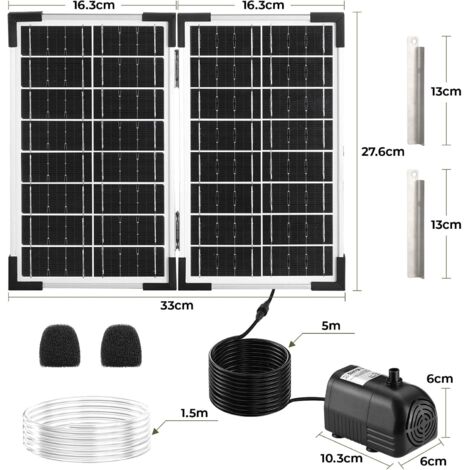 20W Solar Springbrunnen für Außen, 230L/H Maximale180cm Höhe Teichpumpe Solar mit 4+4 Düsen & 2 Ersatzfilter, 1.5M Wasserleitung 5M Kabel DIY Mittelgroße Gartenteiche (5-10㎡),Vogelbad Brunnen