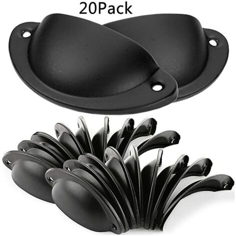 20x 82mm Vintage Shell Handle for Kitchen Cabinet Cupboard Drawer, Retro Furniture Handle Iron Door Knob - Black