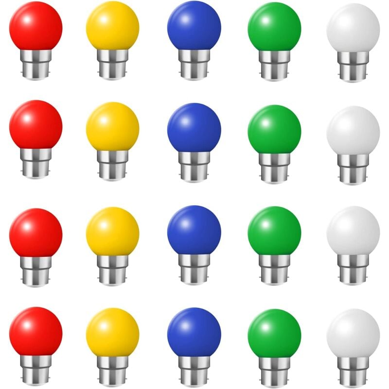 20x B22 baïonnette led 2W couleur ampoule mini - balle de golf balle terrasse extérieure Garden Party boule de Noël,(rouge jaune vert bleu blanc