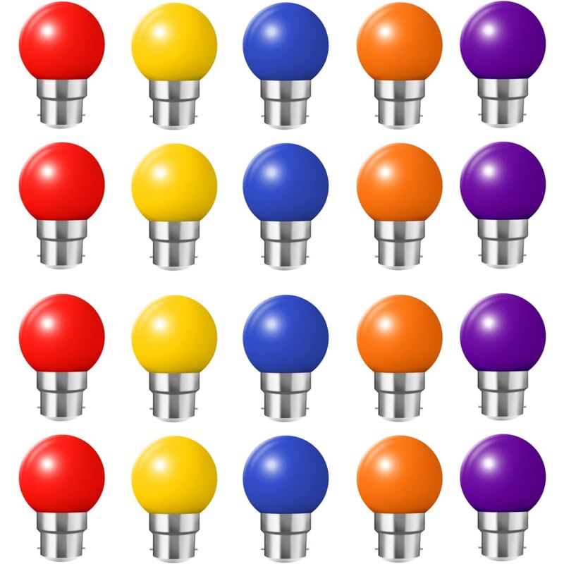 20x B22 baïonnette LED 2W couleur ampoule mini - balle de golf balle terrasse extérieure Garden Party boule de Noël，(rouge jaune bleu Orange Violet)