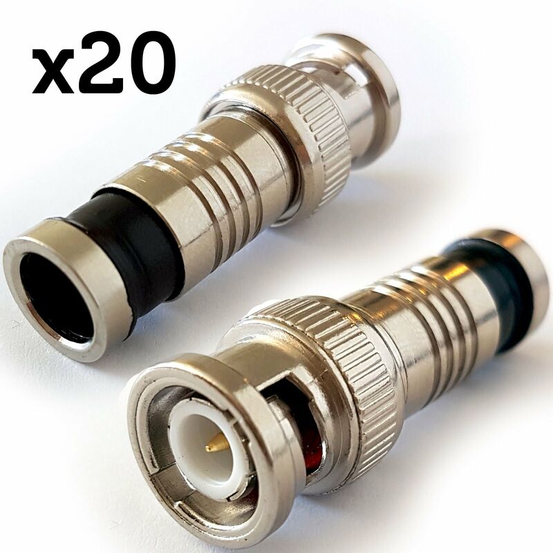 20x Bnc Compression Connectors Rg59 Crimp Male Plugs Coaxial Cable Cctv Install 5229