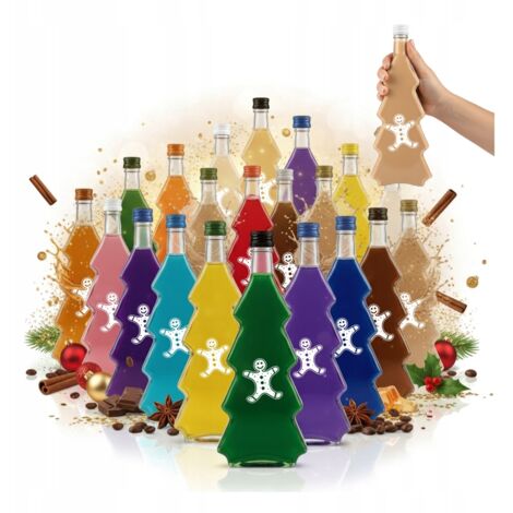 20x bottiglie STAMPATE ALBERO DI NATALE 500ML per liquori e tinture BOTTIGLIE DI NATALE