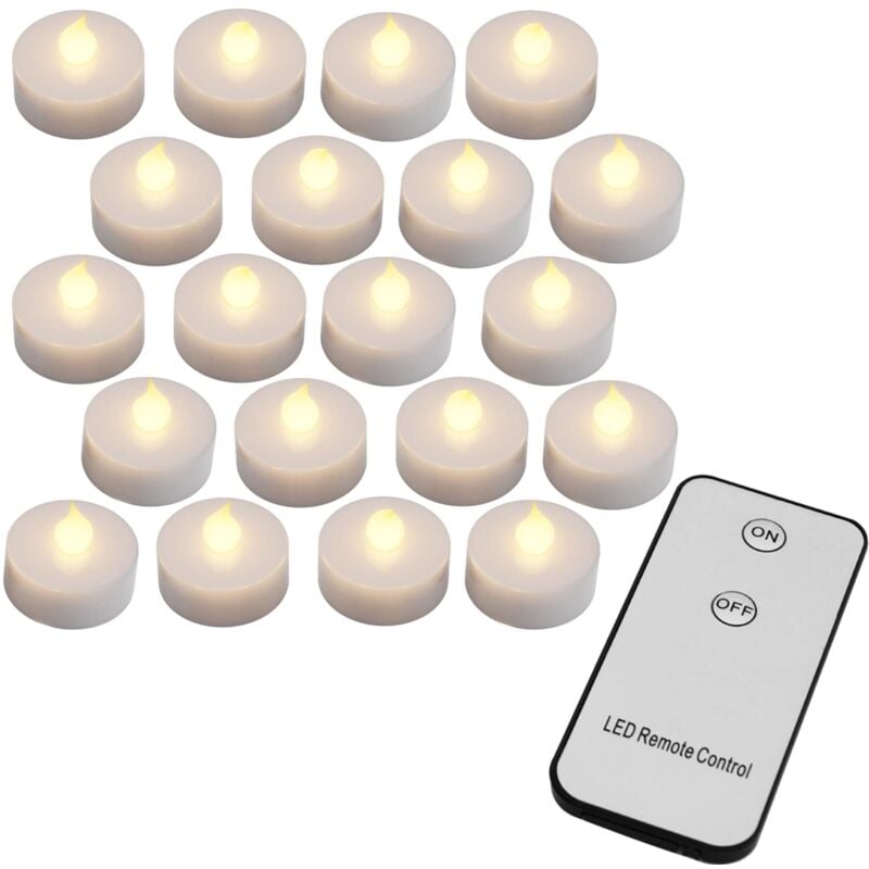 Monzana - 20x Bougie led chauffe plat sans flamme alimentation par piles télécommande inclue décoration Noël blanc chaud