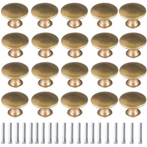 20x Boutons Or Brossé De Porte Laiton Vintage 30mm Poignées De Meuble Rond Avec Vis Pour Commode Armoire
