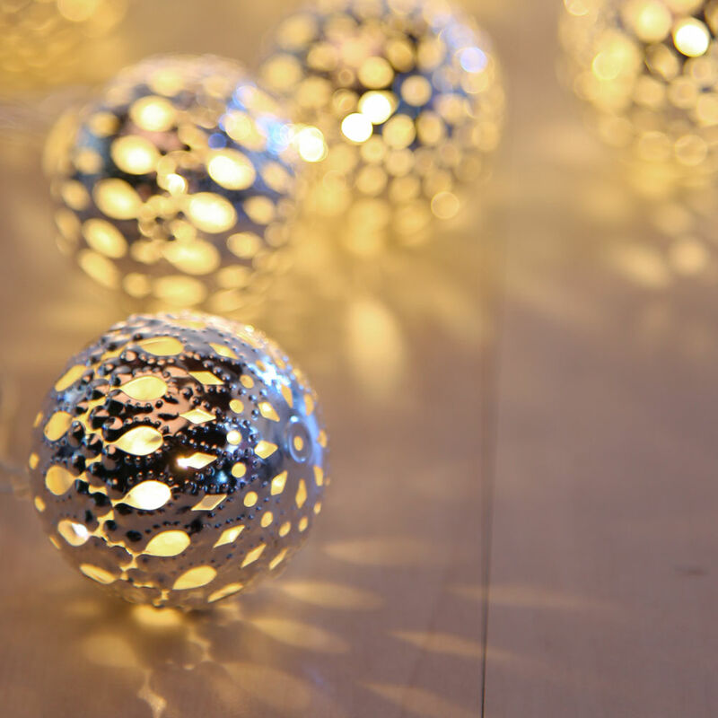 Image of 20x Catena di luci a sfera a led in rame x-mas Illuminazione decorativa Lampade natalizie argento, set da 2