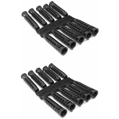 20x Cheville universelle à collerette 10 x 50mm en plastique noir pour vis diamètre 6mm à 8mm Mur Plafond Plein Creux