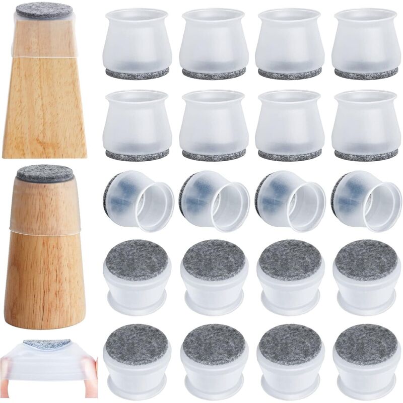 20x COUVERTURES DE PIEDS DE CHAISE EN FEUTRE, RONDES, GRIS, UNIVERSELS