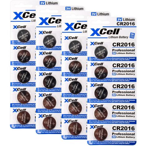 20x CR2016 Lithium-Knopfzelle 3V / 90mAh (4x 5er Pack)