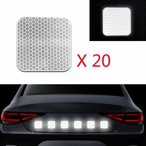 20x Haute Intensité Autocollant Réfléchissant Vinyle Auto-adhésif Ruban pour Camion Voiture Moto Bateau Vélo Remorque Casque Sécurité Attention Forme Carree Blanc