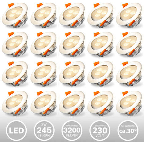 20x LED Einbaustrahler Deckenleuchte Einbauleuchte 3W WarmWeiß 245LM 3200K Decken-Spots mit Trafo