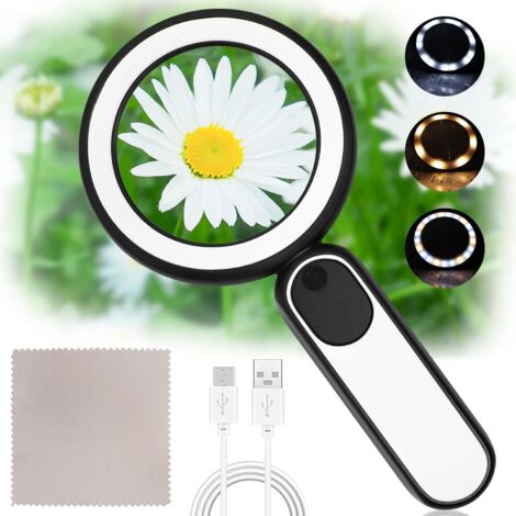 20X Magnifying Magnifier, 21 LED USB Rechargeable Illuminated Reading Magnifier with 3 Modes for Elderly Children Reading, Jewelry, Seniors, Visually Impaired, Observation and Crafts