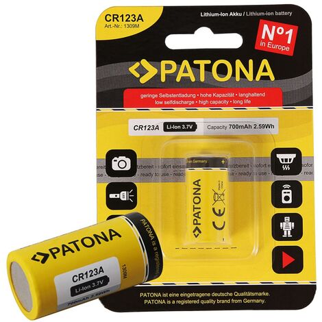 20x PATONA Li-Ion 3,7V Akku CR123A 16340 Zelle 700mAh 2,59Wh