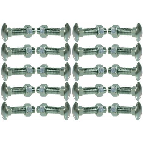 20x Vis à tête bombée collet carré DIN 603 en acier zingué avec écrou qualité 4.6, M5 x 16mm