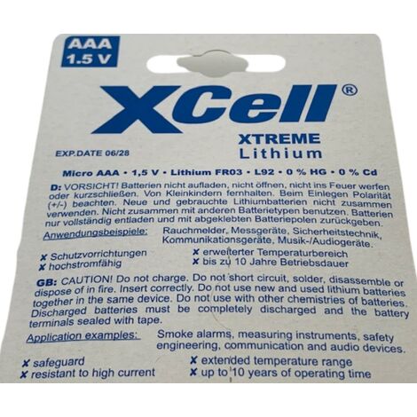 20x XTREME Lithium Batterie AAA Micro FR03 L92 XCell 5x 4er Blister
