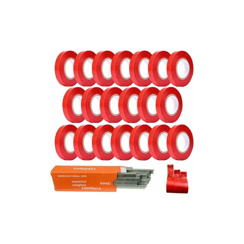 21 Pack Pince à Lier Branche Machine À Taper Nouer Branches, 20 PCS Rubans de Pépinière, 1 Boîte Agrafes pour Raisins, Tomates Vignes