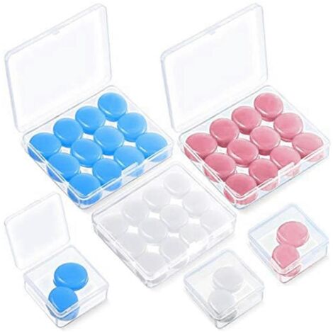 21 paires de bouchons d'oreilles pour dormir, réutilisables et modelables, bleus, blancs et roses.