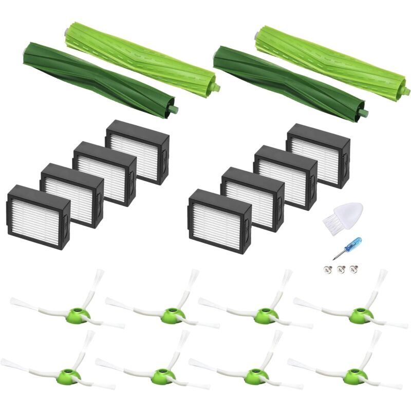21 pcs Accessoires Kit avec iRobot Roomba E5 E6 I6 I6 + I3 I3 + I4 I4 + I7 I7 + I8, 8 Filtres 8 Brosses Latérale 4 Brosses à rouleau Balai Aspirateur