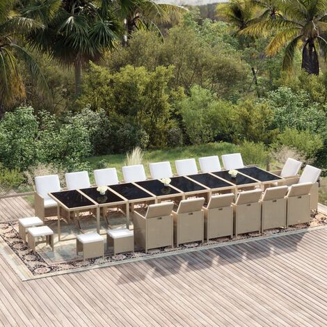 21 pcs Ensemble à dîner de jardin, Mobilier à dîner, Table et Chaises à Manger coussins Beige Résine tressée MKPO27525