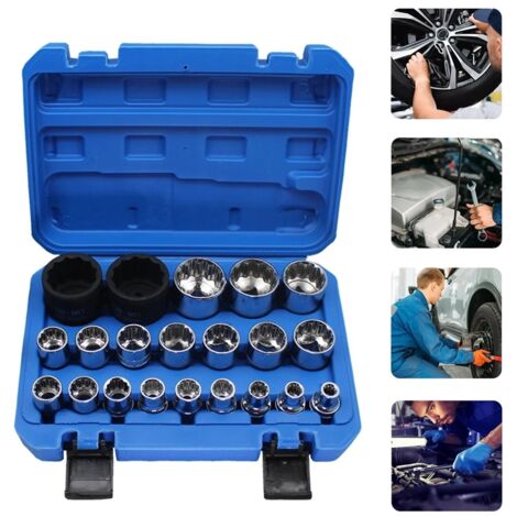 21 Pcs Jeu de Douiles 12 Pans 1/2 8-36mm, clé à Douille 12 Pans 1/2 Jusqua 36mm Acier CR-V, Avec un étui Solide et Facile à Ranger