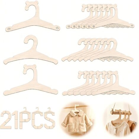 21 perchas de madera para bebés: perchas de madera para ropa infantil con 3 diseños bonitos, perchas antideslizantes para ropa, pantalones y vestidos, perchas seguras para niños.