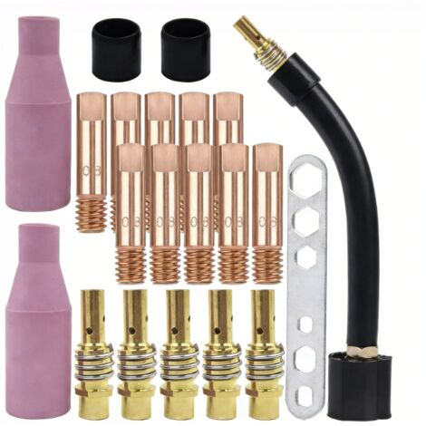 21 pièces : buses de contact MB15 15AK M6, porte-buses, diffuseurs, buses en céramique et col de torche pour torche de soudage MIG/MAG MB15 15AK (pièces d'usure) (buse de contact 0,8 mm)