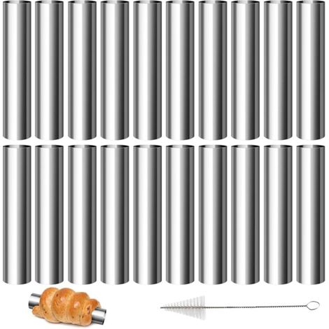 21 Pièces Cannoli Moule Cannoli Tube Inoxydable 12 x 2 cm Avec Brosse de Nettoyage Antiadhésif Tubes Cannoli Moules Pour Cornes à Crème