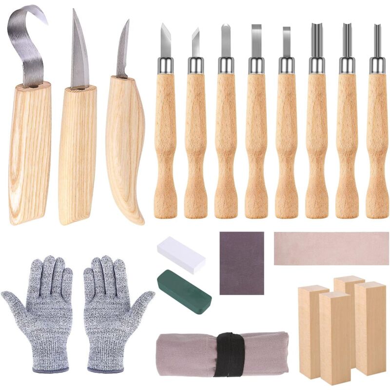 21 pièces outils de sculpture avec gants anti-coupure, couteau de sculpture pour sculpteurs, menuisiers, hobbyistes, adultes