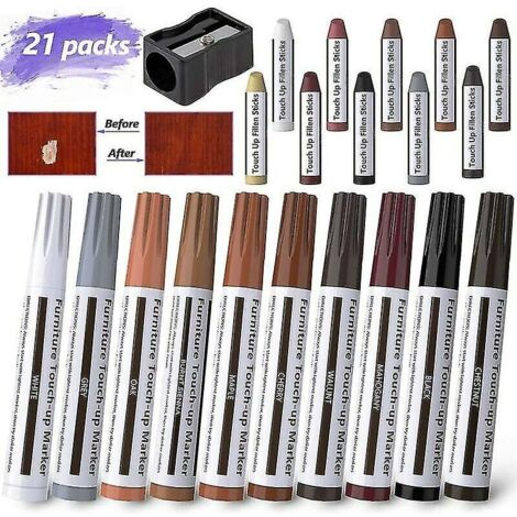 21-teiliges Möbelreparaturset mit Filzstiften, vielseitig einsetzbar, inklusive Anspitzer, für Flecken, Kratzer, Holzböden und Tische, inklusive Anspitzer.
