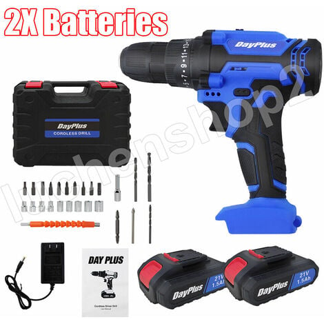 DAY PLUS 21-Volt drill 2 Speed Electric Cordless Drill/Driver Screwdriver Bits Set + 2X 500mAh Li-ion Batteries