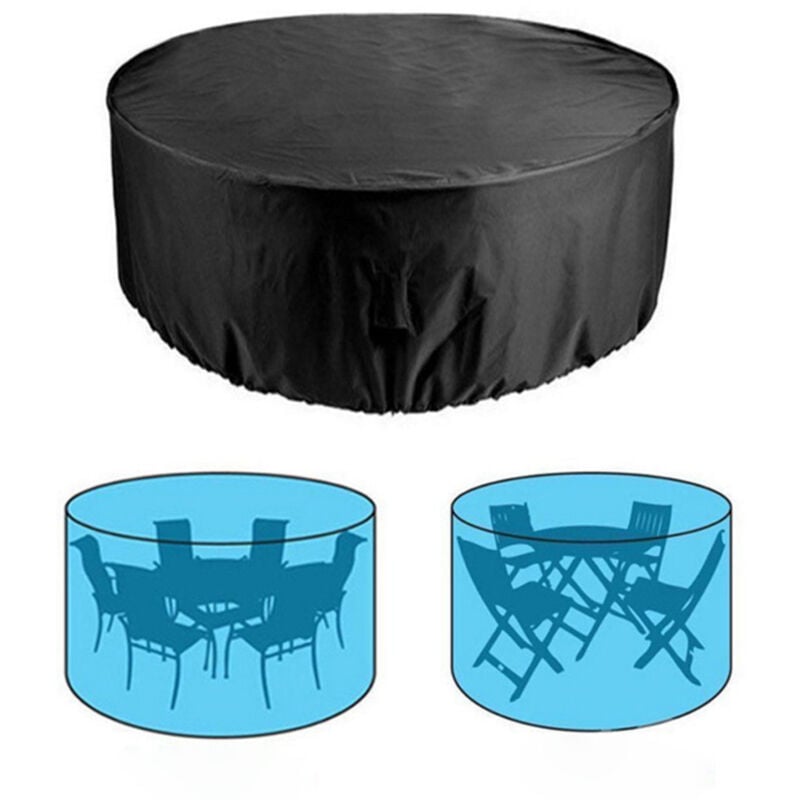 210D Oxford Cloth Outdoor Round Garden Table and Chair Furniture Cover Housse de protection Meubles de jardin Table ronde étanche, Noir 185 110cm